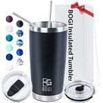 BOGI Tumbler, 20 oz Insulated Tumbler with Straw and Lid Splash Proof Coffee Travel Mug Double Wall Vacuum Stainless Steel Tumbler Durable Tumblers Keep Cold or Hot-Ideal Gift for Festivals (Black)