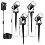 NATPOW Garden Lights Mains Powered, 12W LED Outdoor Landscape Spotlights 4Pack with Adapter, IP65 Waterproof 5V LED Garden Spike Lights for Garden, Lawn, Pathway, Yard (6000K)