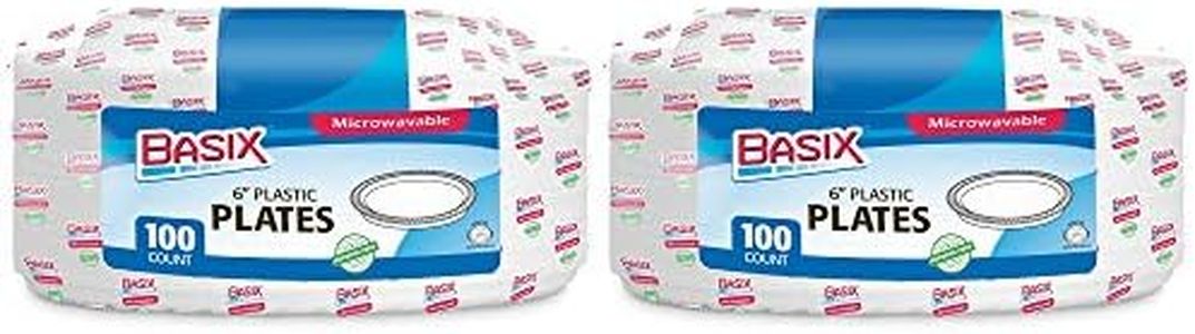[200 Count] Basix Disposable 6 inch White Plastic Appetizer Plates, Microwavable, Great For Events, Home, Office, Wedding, Parties, or Everyday Use, 2 Packs