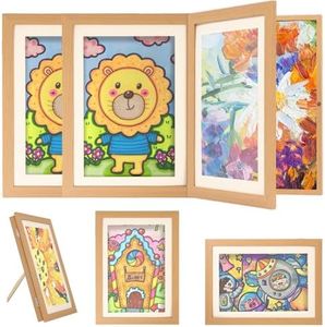 Paquete De 3 Marco Dibujos Infantiles, A4 Marcos con Profundidad, Portarretratos Arte Infantil, Marcos Artísticos Para Almacenar O Exhibir Obras De Arte (color madera)