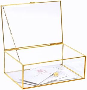 Levilan Large Golden Vintage Lidded Glass Box, Edge Bracelet Decorative Jewelry Display Box, Rings Bracelet Organizer Home Decor(10.8x7x3.9 inch)