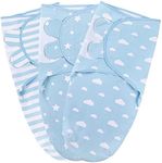 Baby Swaddle Blanket, Swaddle Wrap for Newborn and Infant, Adjustable Swaddle Set for Baby Boy, 3 Pack Soft Organic Cotton, Large (3-6 Months), Blue