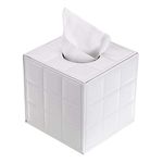 BTSKY PU Leather Cube Tissue Box Holder - Household Office Tissue Cover Case Paper Holder Napkin Holder Desk Organizer (White Cube)