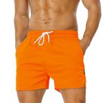 AIMPACT Mens Mesh Athletic Shorts Gym Athletic Workout Shorts for Men 5 Inch Running Shorts with Pocket, Orange, Medium