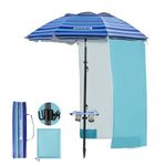 7ft Beach Umbrellas For Sand Heavy Duty Wind, Portable Beach Umbrella UPF 50+ Windproof Outdoor Beach Umbrella with Sand Anchor, Tilt Pole, Carry Bag, Vent and Hook Lightweight