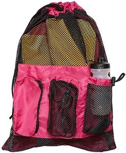 Sporti Swimming Equipment Bag Zipper Pocket, Mesh Drawstring Backpack,Gym Drawstring Bags, Big Mesh Backpack for Workout Gear - Equipment Backpack - Pink