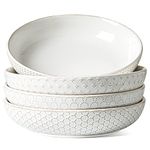 LE TAUCI Large Salad Bowls, 42oz Pasta Bowl and Serving Plate Bowls, House-warming Gift, Ceramic Embossment Stoneware Bowl for Pasta, Fruits, Salad, Noodle, Dinner -9 Inch, Set of 4, Arctic White