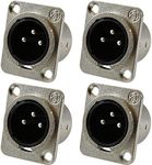 GLS Audio XLR Male Jack 3 Pin - Panel Mount Jacks D Series Size XLR-M - 4 Pack