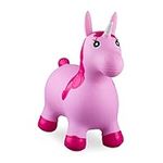 Relaxdays 10024989_52 Hopping Unicorn, Air Pump Included, Up to 50 kg, BPA Space Hopper, Pink, H x W x D: app. 52 x 26 x 62 cm