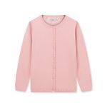 CUNYI Girls Crewneck Cardigan Lightweight Button-up Cotton Knit Sweater with Buttons School Uniform Casual Cute Coat Outerwear, Light Pink 150