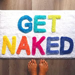 Evovee Get Naked Bath Mat Rainbow Funny Cute Colorful Bathroom Rugs Multicolor White Rug Shower Funny Bathroom Decor Fun Cute Bath Mat Non-Slip