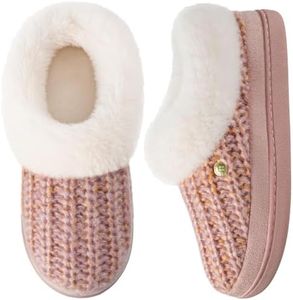 HomeTop Women's Knitted Clog Slippers Comfy Warm Memory Foam Non-slip Indoor House Shoes with Fuzzy Collar (10, Gentle Pink)