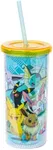 Silver Buffalo Eevee and Pikachu Plastic Tall Cold Cup with Lid and Straw, 20 Ounces