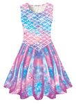 Funnycokid Girls Mermaid Dress Kids Fall Clothes Party Outfit Sleeveless Birthday Summer Sundress 3-13 Years, A Mermaid Tail 04, 4-5T