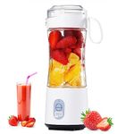 Mini Portable Smoothie Juice Blender: 380ml Small Electric Fruit Juicer Cup - Personal Size Blenders with Rechargeable USB for Kitchen, Home, Travel, 6 Blades Bpa Free - White