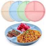 Lanjue 4Pcs Divided Dinner Plates, 9 inch Unbreakable Portion Control Divided Diet Plates Reusable Picnic Plates Microwave and Dishwasher Safe Dishes for Adult Children Kids