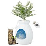 COSTWAY Cat Litter Box Enclosure, Plant Hidden Litter Box Furniture with Electronic Odor Removal System, Includes Artificial Plants, Door Curtain, Scoop, Easy to Clean