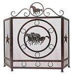 Rustic Decorative Foldable 3 Panel Running Horses Fireplace Screen Cabin Lodge Farmhouse Ranch Style Decoration