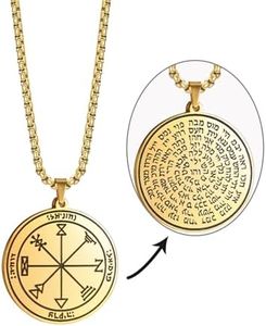 VASSAGO Collar con sello de llave de Salomón grabado con 72 nombres de Dios, amuletos de protección espiritual para hombres y mujeres, Acero inoxidable