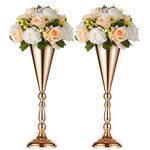 NUPTIO Gold Vase for Wedding Centrepieces: 2 Pcs 42cm Tall Flower Trumpet Vases Metal Tables Centerpiece for Weddings Birthday Party Anniversary Decorations