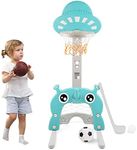 Basketball Hoop for Kids 4 in 1 Sports Activity Center Grow-to-Pro Adjustable Easy Score Basketball Hoop Football / Soccer Goal Golf Game Ring Toss Best Gift for 3+ Years Kid Baby Infant Toddlers (green)