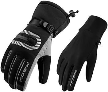 ROCKBROS Snow Gloves Men's Winter Ski Snowmobile Snowboard Gloves Thermal Fleece Cold Weather Warm Gloves Black X-Large