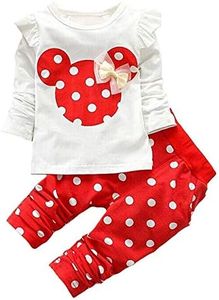 Avidqueen Cute Toddler Baby Girls Clothes Set Long Sleeve T-Shirt and Pants Kids 2pcs Outfits (White+Red, 3-6 Months)