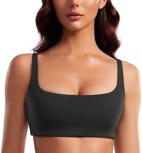 CRZ YOGA Butterluxe Spaghetti Strap Sports Bras for Women - Square Neck Yoga Wireless Bra Padded Cami Crop Top Black Small