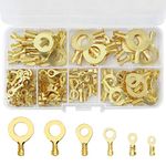 150 PCS Ring Lug Terminals, JatilEr Brass Crimp Cable Connectors Open Barrel Copper Connectors Electrical Cable Lugs Wire Terminals Assortment Kit M3 M4 M5 M6 M8 M10