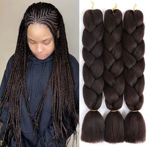 SuCoo Kanekalon Jumbo Braiding Hair Extensions High Temperature Fiber Crochet Twist Braids With Small Free Gifts 24inch 3pcs/lot(Dark Brown)