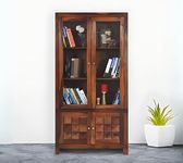 KARINA FURNITURE™ Wooden Bookshelf for Living Room | Solid Wood 4 Shelves Door Book Case Shelf with Storage for Home, Office & Study Room | Sheesham Wood, Provincial Teak