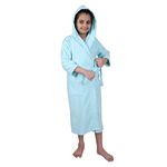 Aspire Woven Velour Hooded Bathrobe for 10 to 14 Year Old Boys & Girls, Full Sleeve, 100% Combed Cotton Material, Aqua Blue