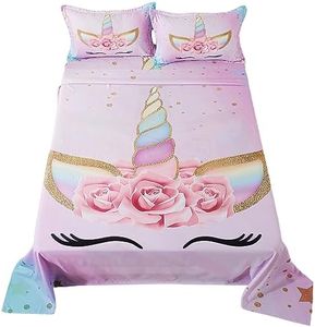 ADASMILE A & S 4 Pieces Unicorn Sheets Full for Girls Kids Unicorn Fitted Bed Sheet for Kids Pink Floral Unicorn Bed Set (1 Flat Sheet + 1 Deep Pocket Fitted Sheet and 2 Pillowcases) Bedroom Decor