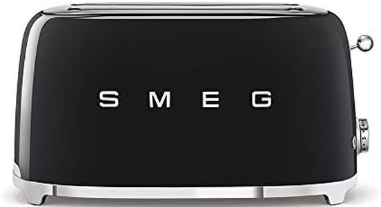 Smeg, Tostapane 2x4 TSF02BLEU, 2 Scomparti da 36mm, 6 Livelli di Doratura, Funzione Riscaldamento, Scongelamento e Bagel, Espulsione Automatica del Pane, Cassetto Raccoglibriciole, 1500W, Nero