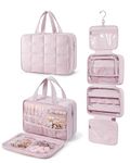 BAGSMART Travel Toiletry Bag with Jewelry Organizer, Hanging Travel Bag for Toiletries, Puffy Makeup Cosmetic Bag Organizer, Carry-on Travel Accessories Essentials, Pink-1, Large, Style2-large Size