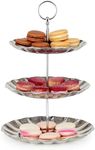 Juvale 3 Tier Dessert Stand, Silver Metal Serving Tray to Display Cupcakes, Pastries, Finger Food (13 Inches)