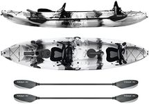 Elkton Outdoors Hard Shell Recreational Tandem Kayak, 2 or 3 Person Sit On Top Kayak Package with 2 EVA Padded Seats, includes 2 Aluminum Paddles and Fishing Rod Holders