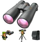 Adasion 15x56 UHD Binoculars for Adults High Powered with Phone Adapter and Tripod, Super Powerful BAK4 Prism Waterproof Binoculars for Hunting Stargazing Bird Watching Hiking Safari Travel Sports