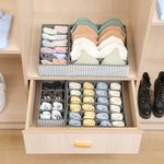 House of Quirk Fabric Set Of 4 Foldable Utensils Storage Box Drawer Divider Organizer Closet Storage For Socks Bra Tie Scarfs (Grey Stripes)