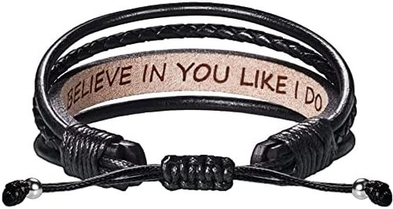 Btysun Inspirational Gifts for Him Leather Bracelets for Men Women Strand Bracelet Motivational Birthday Gifts for Dad Boyfriend Husband Girlfriend Black Genuine Leather Bracelet Christmas Jewelry
