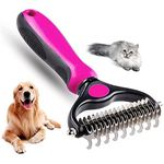 VIGIME Pet Grooming Tool - 2 Sided Undercoat Rake for Cats & Dogs - Safe Hair Removal Comb for Easy Mats & Tangles Removing - No More Nasty Shedding and Flying Hair (Pink Red)