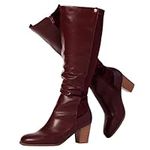 RF ROOM OF FASHION Women's Wide Calf Block Heel Knee High Dress Boots, Burgundy Pu (Wide Calf), 9 Wide