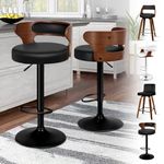 ALFORDSON Bar Stools Set of 2, Comfy Barstools PU Leather, 360° Swivel Wooden Kitchen Chair with Backrest and Footrest, for Dining Room Pub Bar Countertop, 150KG Loads, Black