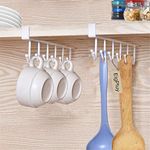 EigPluy 2pcs Mug Hooks Under Cabinet Cups Wine Glasses Storage Hook Multifunction Nail Free Coffee Cups Holder Kitchen Utensil Holder Ties Belts Scarf Hanging Hooks Rack Holder,White