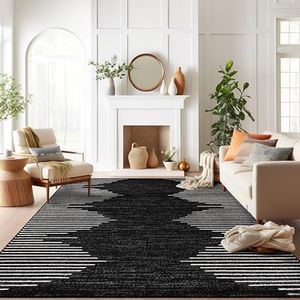 Rugshop Bohemian Stripe Stain Resistant High Traffic Living Room Kitchen Bedroom Dining Home Office Area Rug 8'x10' Black