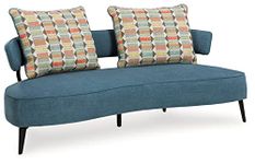 Signature Design by Ashley Hollyann Mid-Century Modern Upholstered Sofa with 2 Back Pillows, Blue