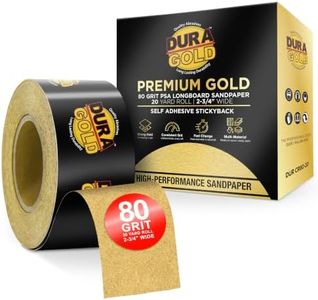Dura-Gold Premium 80 Grit Gold PSA Longboard Sandpaper 20 Yard Long Continuous Roll, 2-3/4" Wide - Self Adhesive Stickyback Sandpaper for Automotive, Woodworking, Air File Sanders, Hand Sanding Blocks