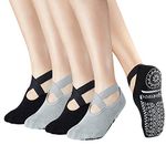 Yoga Pilate Barre Non Skid Anti Slip Socks Grip Socks with Strap Sticky for Women Ladies US 5-9,4 Pack