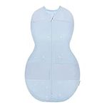 Happiest Baby Sleepea 5-Second Swaddle - 100% Organic Cotton Baby Swaddle Blanket - Doctor Designed Promotes Healthy Hip Development (Sky Blue Stars, Large)