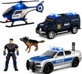 ToyFinity Police Car Toy Set | Cop Vehicle Toys for Kids | Cop Car, SWAT Armored Vehicle, Helicopter & Action Figures | 1:32 Model Scale Police Toys | Holiday and Birthday Gifts for Boys